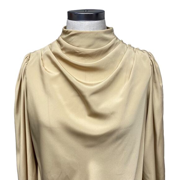 Vintage Alexandria Womens Size 8 Tan Gathered Neck Long Sleeve Blouse - Picture 2 of 7